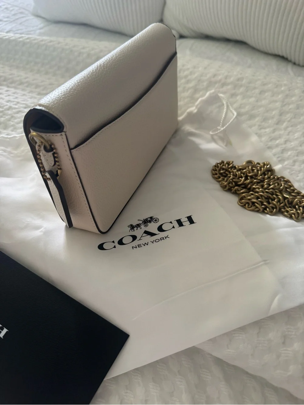 Coach Chalk Pebbled Leather Crossbody with Gold Chain